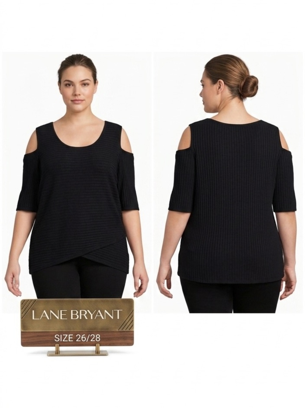 Lane Bryant Cold Shoulder Short Sleeve Asymmetrical Hem Textured Top 26/28